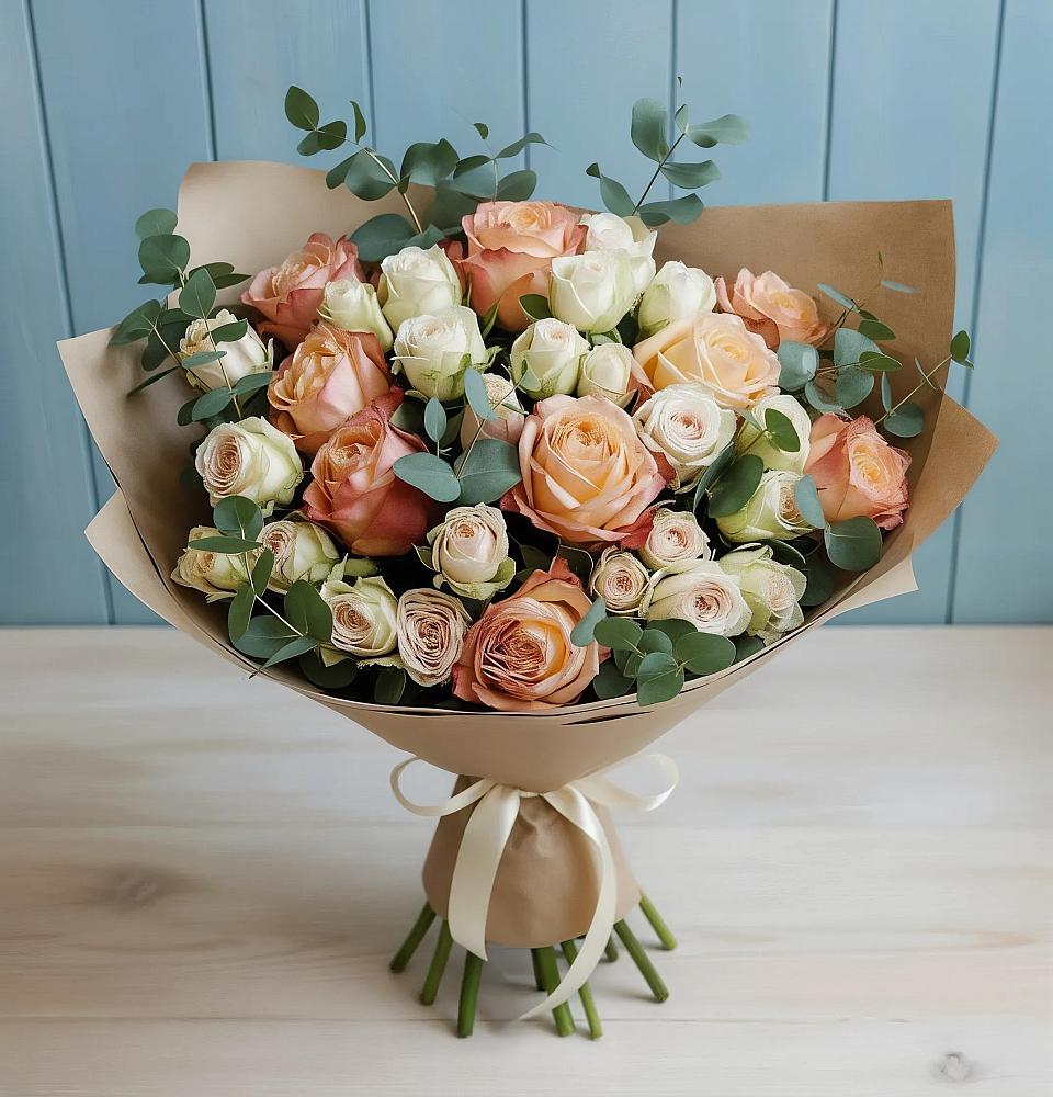 Букет цветов из: Альстромерии и Розы в Сокуре