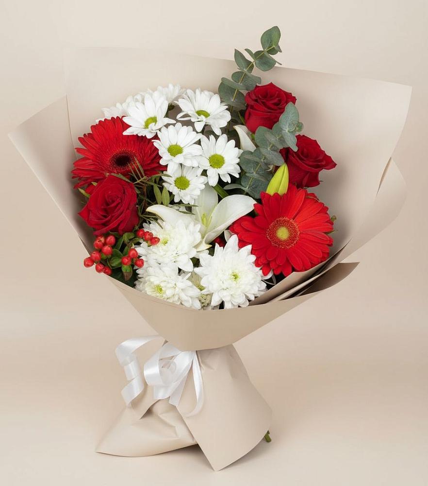 Букет цветов из: Розы, Хризантемы, Герберы и Лилии в Сокуре
