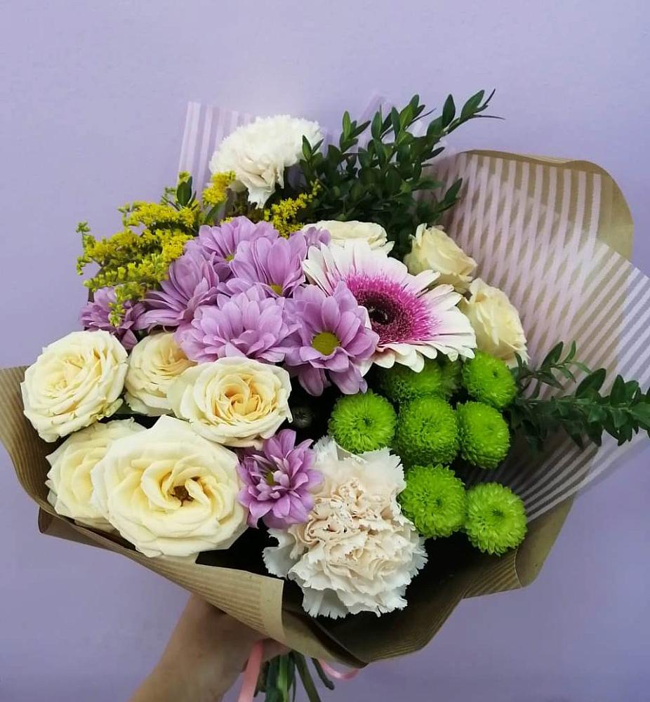 Букет цветов из: Хризантемы, Розы, Гвоздики и Герберы в Сокуре